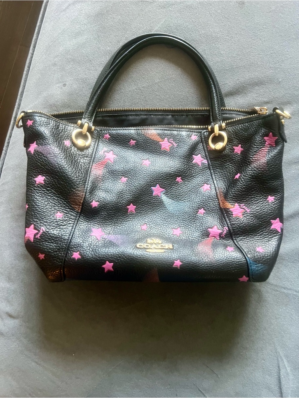Coach Black Leather Satchel with Pink Star ✨ Authentic Coach